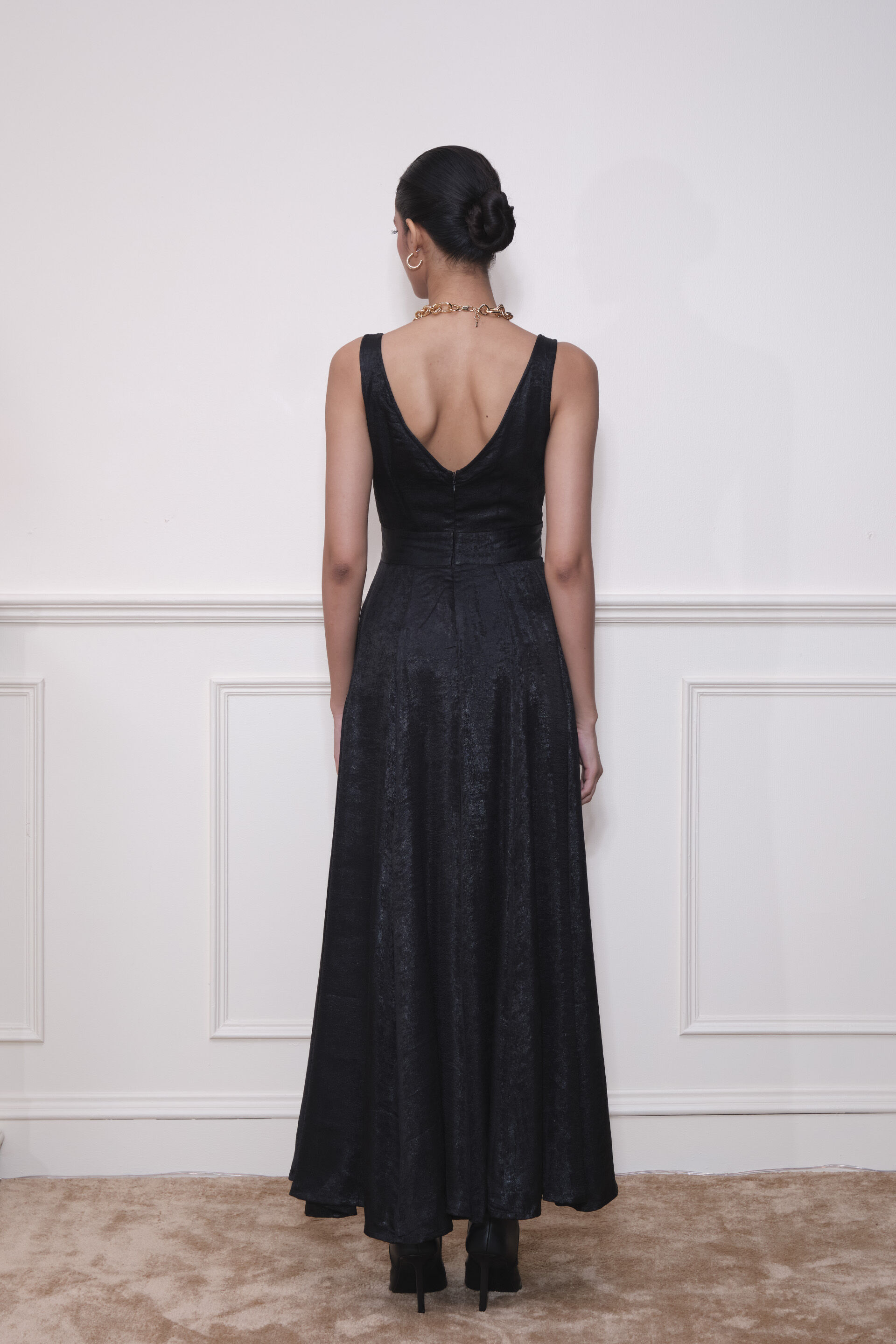 Metallic Raven Georgette Dress, Black, image 3